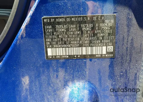 2019 Honda Fit Ex z USA, uszkodzony, nr VIN 3HGGK5H86KM750391